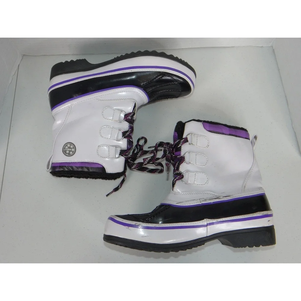 Sporto Flora Women 7M Snow Boots White Black Purple Faux Fur Duck Boots 121879